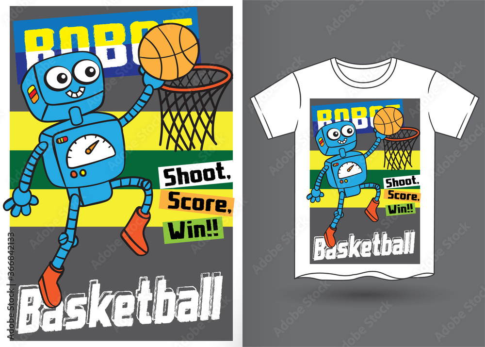 Robot basketball player illustration for t shirt
