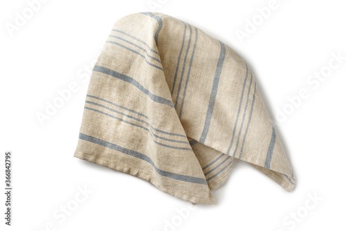 Striped natural fabric napkin isolated on white background