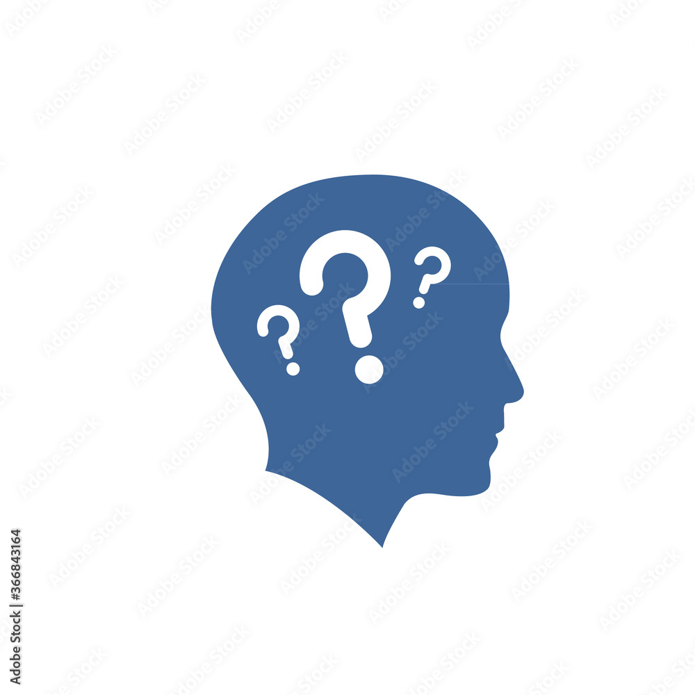 Head side view with three question marks icon vector Head side view with three question marks icon vector