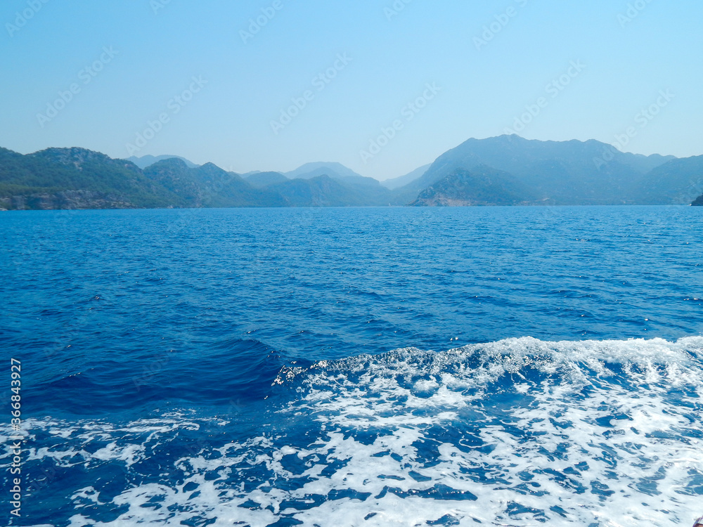 mountains by the sea, mountain ranges and rocks, seascapes, blue sky