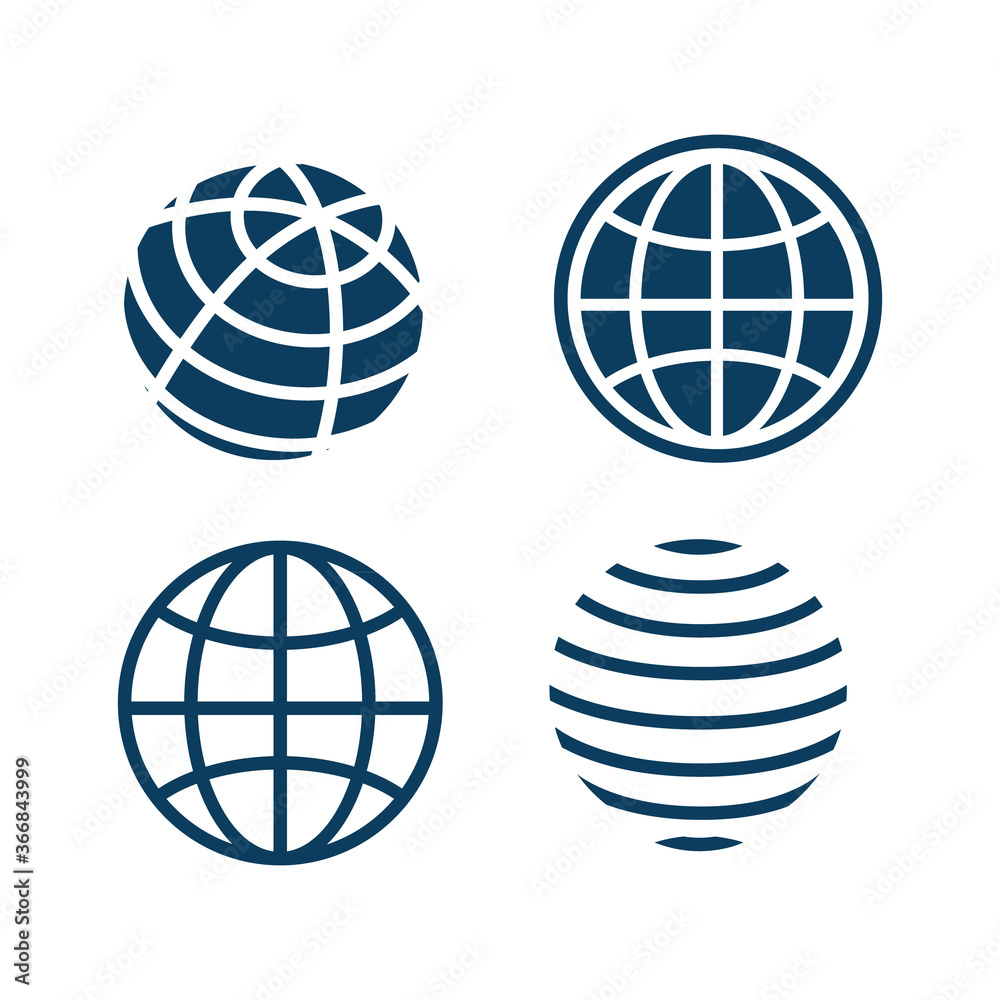 Earth globe icon set isolated on white background