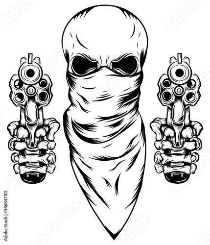 skull in mask with two revolvers