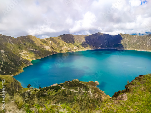Blue Lake Quilotoa in the mountains of Ecuador