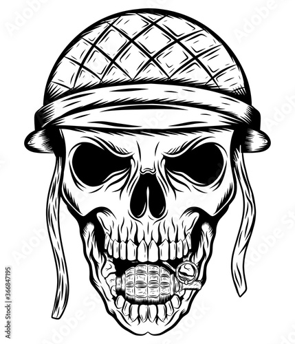 Skull in the soldier helmet