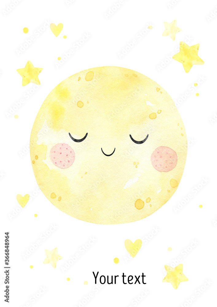Cute poster with moon, clouds, stars, watercolor. Sleep, good night, sky, sweet dreams. Watercolor prints baby room, baby shower, greeting card. Hand drawn illustration. Nursery decor. Scandinavian Cute poster with moon, clouds, stars, watercolor. Sleep, good night, sky, sweet dreams. Watercolor prints baby room, baby shower, greeting card. Hand drawn illustration. Nursery decor. Scandinavian