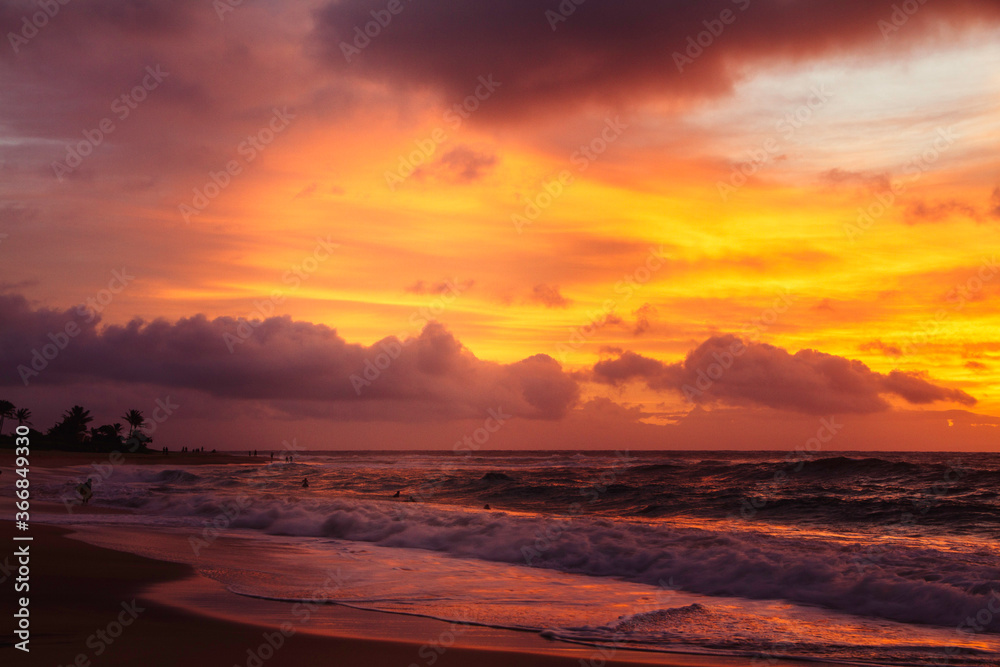 Golden Sunrise over Sandy Beach, Hawaii
