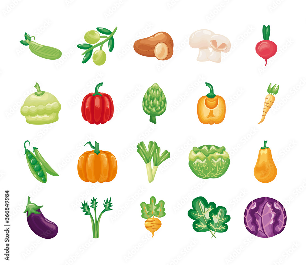 bundle of vegetables set icons bundle of vegetables set icons
