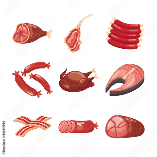 bundle of meat cuts set icons