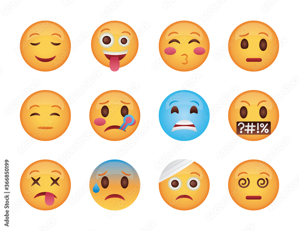bundle of emojis faces set icons bundle of emojis faces set icons