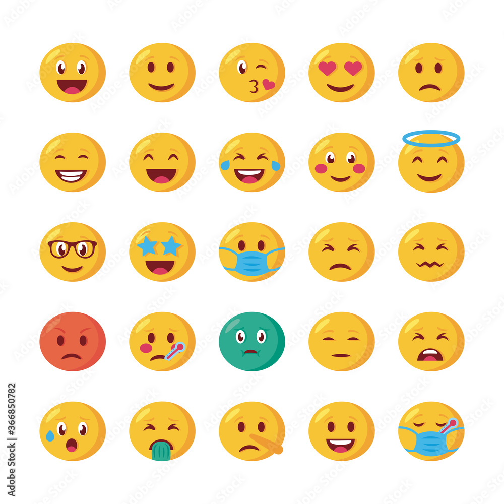 bundle of emojis faces set icons