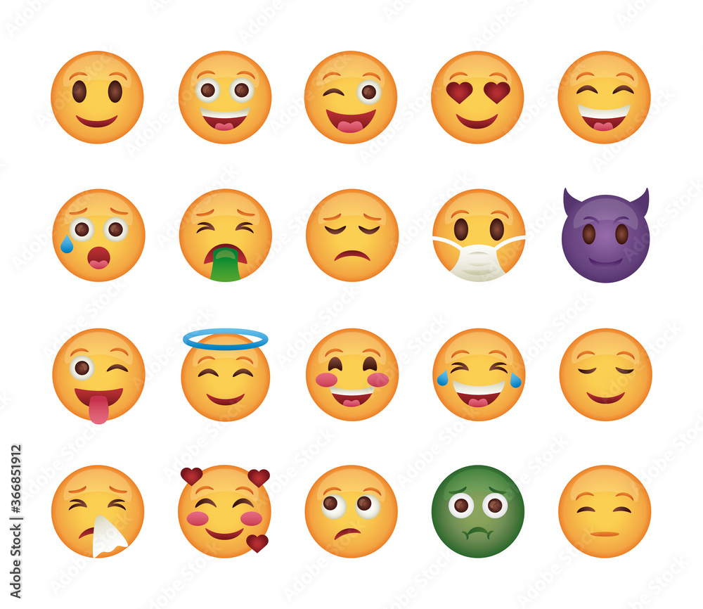 bundle of emojis faces set icons bundle of emojis faces set icons