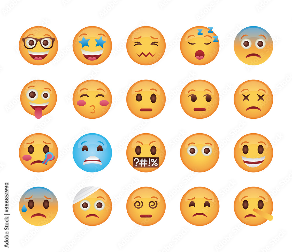 bundle of emojis faces set icons