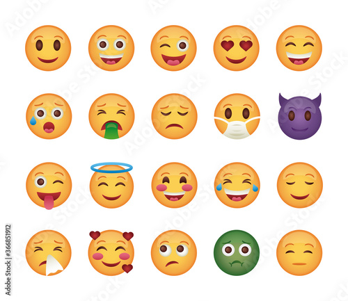 bundle of emojis faces set icons