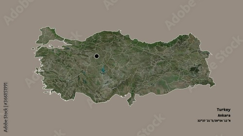 Tekirdag, province of Turkey, with its capital, localized, outlined and zoomed with informative overlays on a satellite map in the Stereographic projection. Animation 3D photo