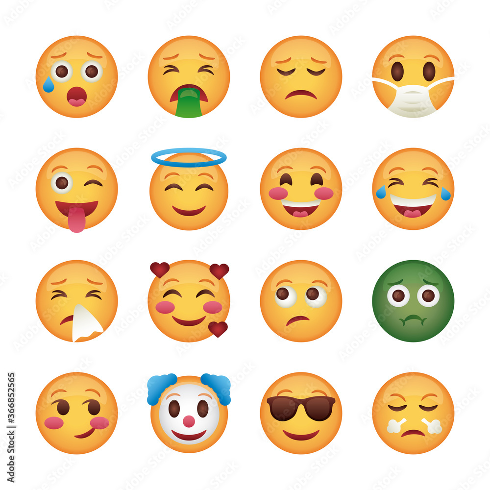 bundle of emojis faces set icons bundle of emojis faces set icons