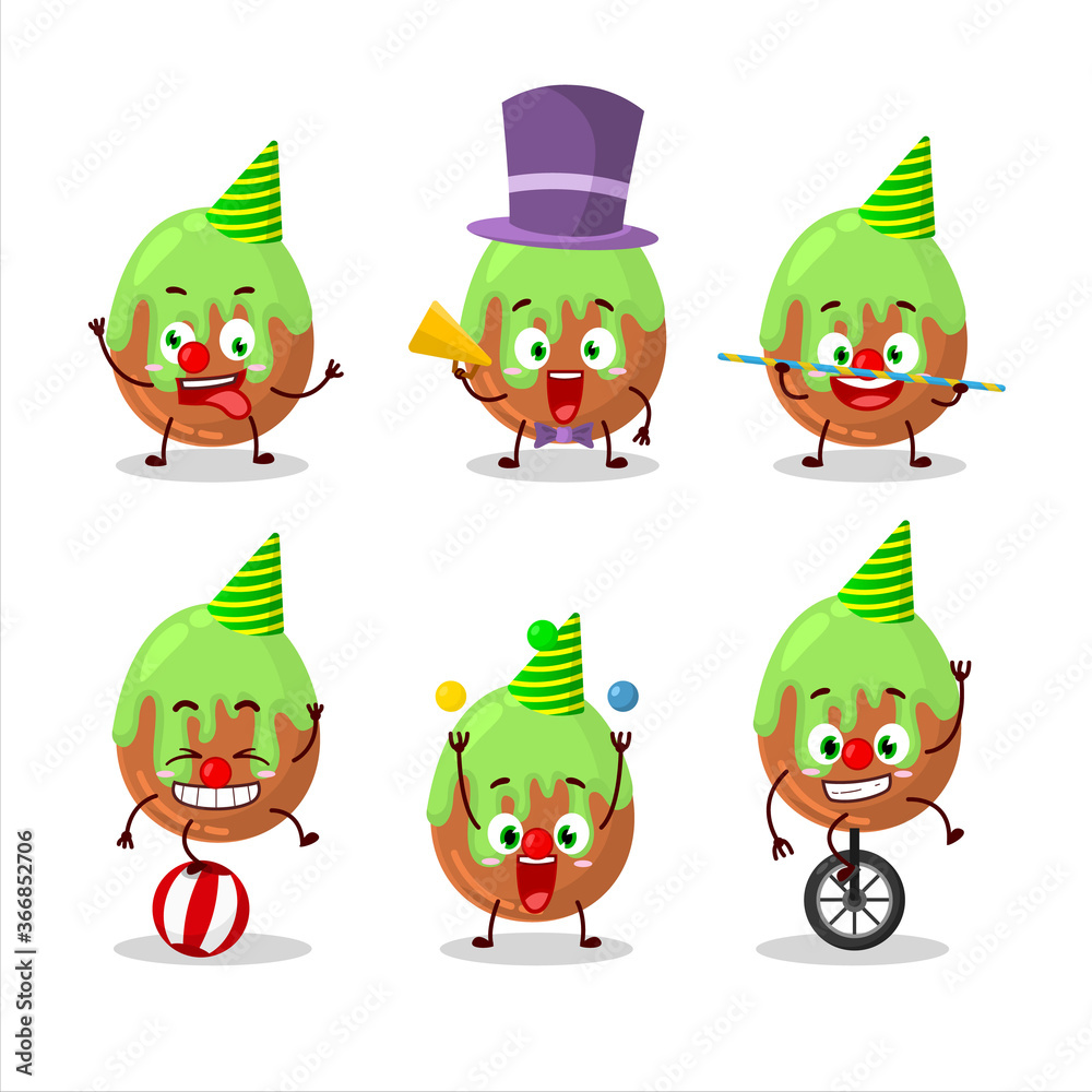 Cartoon character of choco green candy with various circus shows