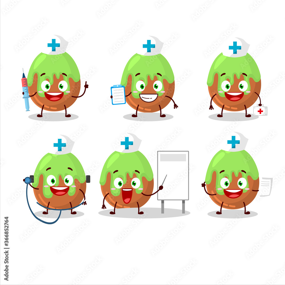 Doctor profession emoticon with choco green candy cartoon character