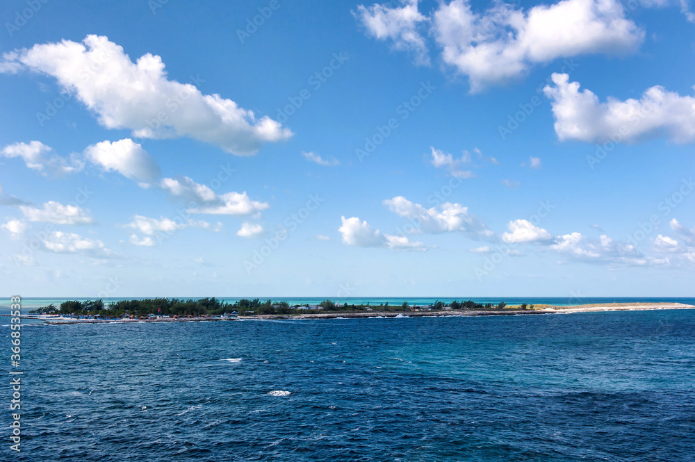 The Cococay beach and seascape Bahama background blue sky.