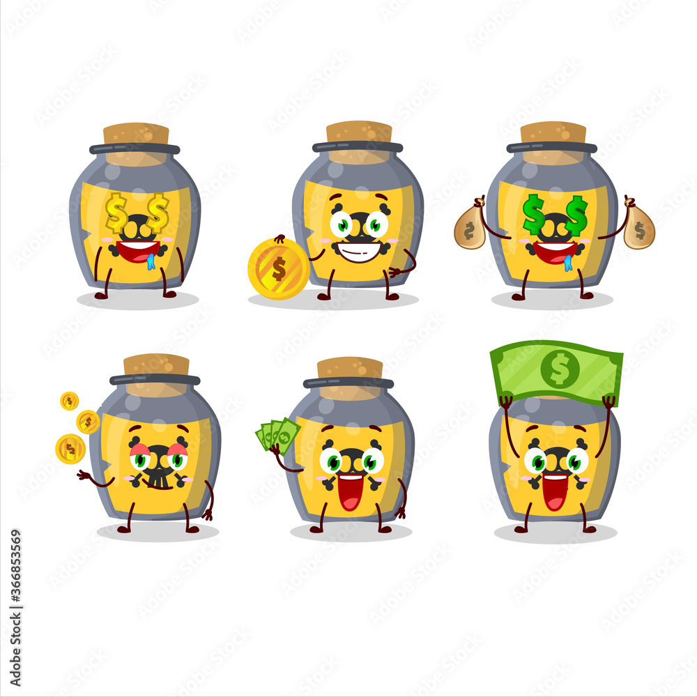 Dangerous potion cartoon character with cute emoticon bring money