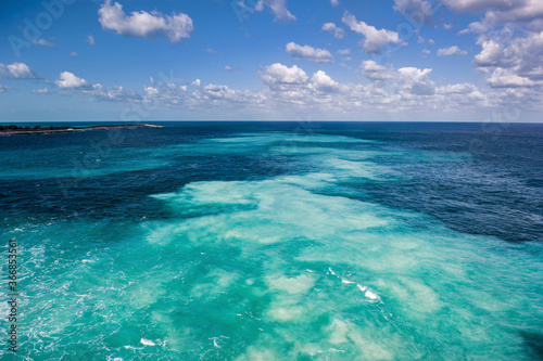 The Cococay beach and seascape Bahama background blue sky.