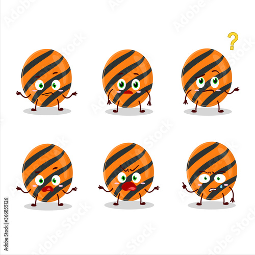 Cartoon character of halloween stripes candy with what expression