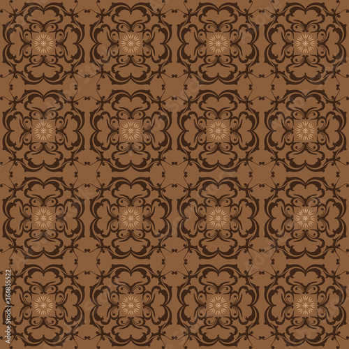 beautiful flower motifs Art work on Kawung batik design with simple brown color design.