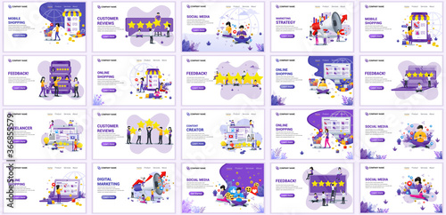 Set of landing page design templates, Big collection concept of e-commerce, online shopping flat vector illustration. can use for web banner, infographics, landing page, web template