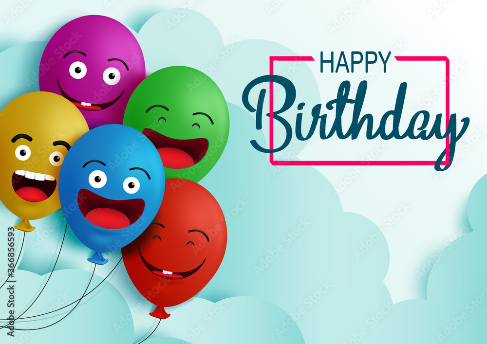 Happy birthday balloon vector background banner. Happy birthday text in empty space for messages and party colorful balloons element for kids birthday celebration greeting card. Vector illustration Happy birthday balloon vector background banner. Happy birthday text in empty space for messages and party colorful balloons element for kids birthday celebration greeting card. Vector illustration