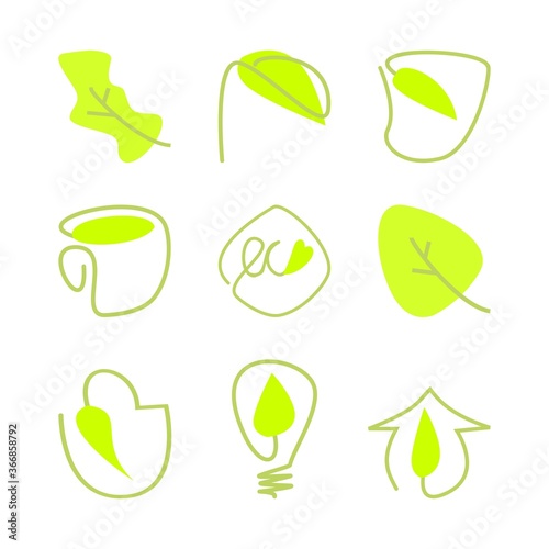 Vector set of eco friendly and green nature. Eco friendly icons. Contain leaf, bag, cup, lamp etc