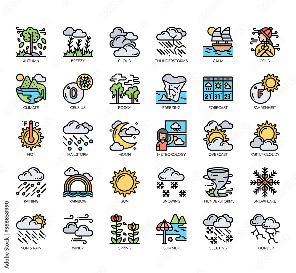 Set of weather thin line and pixel perfect icons for any web and app project. Set of weather thin line and pixel perfect icons for any web and app project.