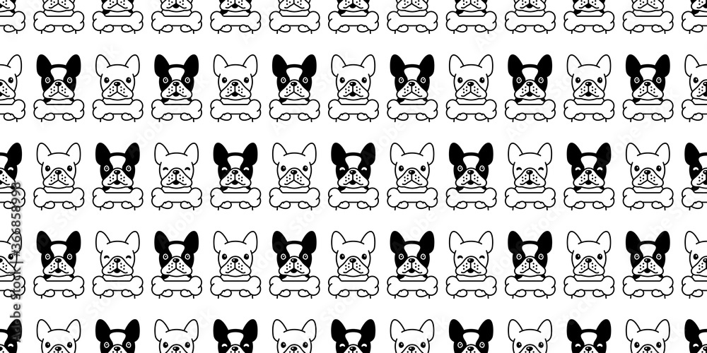 dog seamless pattern french bulldog vector bone pet puppy animal scarf isolated repeat wallpaper tile background cartoon illustration doodle black white design