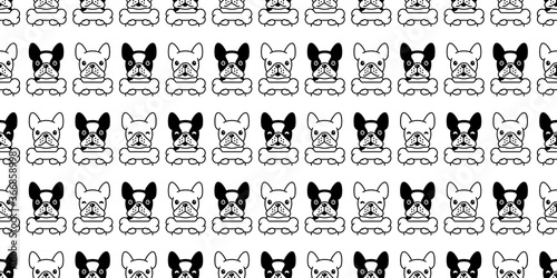 dog seamless pattern french bulldog vector bone pet puppy animal scarf isolated repeat wallpaper tile background cartoon illustration doodle black white design © CNuisin