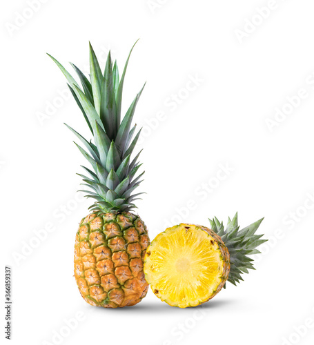 pineapple with slices on white background