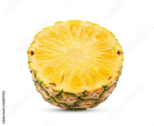 Half pineapple on white background