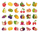 bundle of fresh fruits set icons