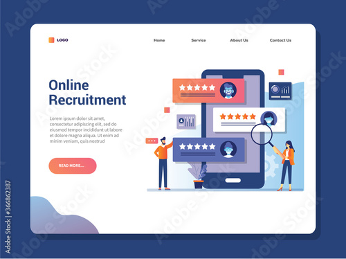 Online job search and human resource, recruitment concept. We are hiring. Presentation for employment for recruiting. Template website Landing page. vector illustration