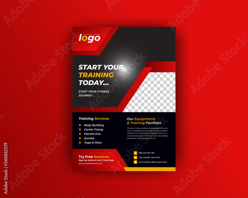 Gym or fitness flyer design template, Gym fitness social media post template shapes. vector