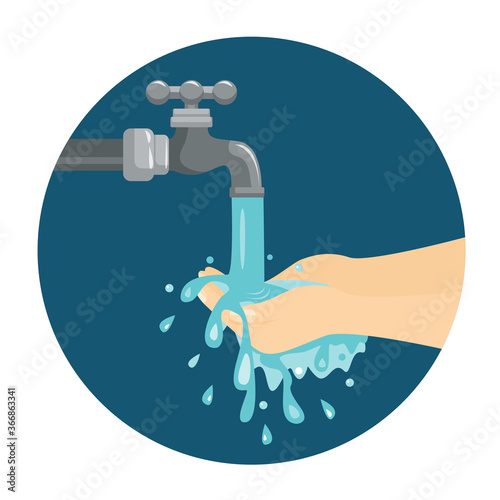 washing hand under falling water from water tap vector. washing hands logo.splash water from washing hands.