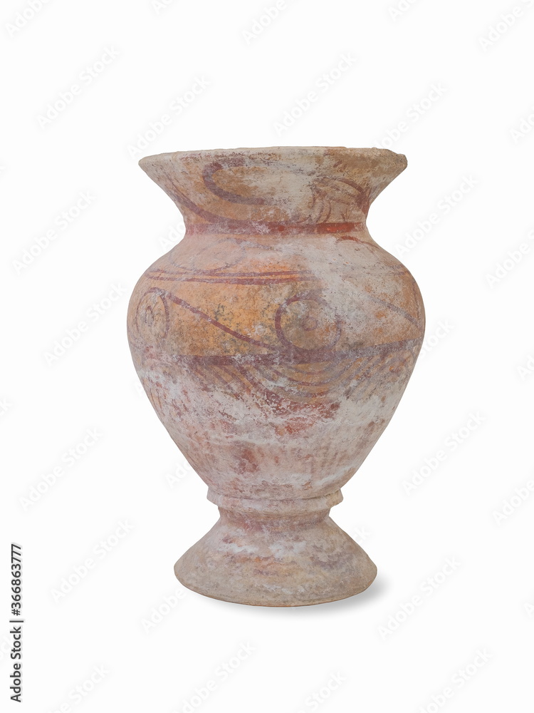 view of ancient pottery, Ban Chiang Style 1,200-800 BCE. isolated on white background. view of ancient pottery, Ban Chiang Style 1,200-800 BCE. isolated on white background.