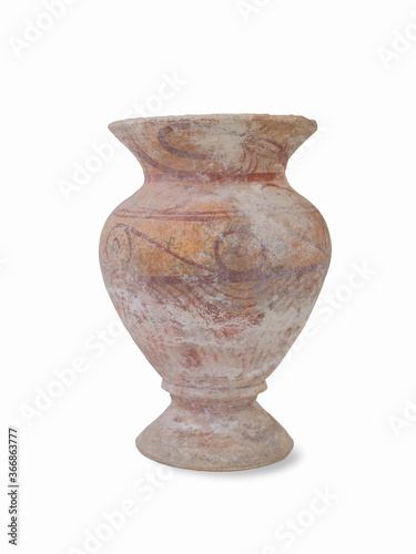 view of ancient pottery, Ban Chiang Style 1,200-800 BCE. isolated on white background.