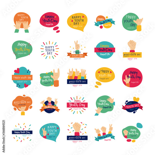 happy youth day bundle of letterings