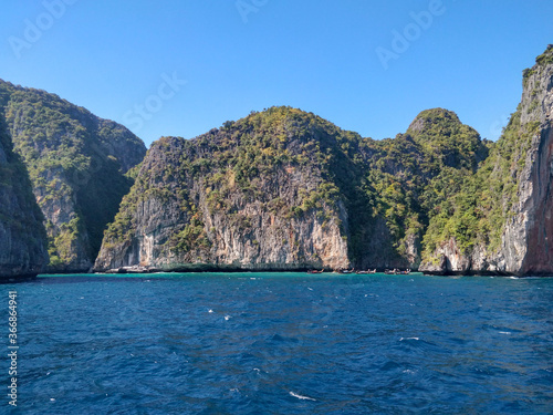 Beautiful limestone cliff rocks structure in Koh Phi Phi Island Thailand.