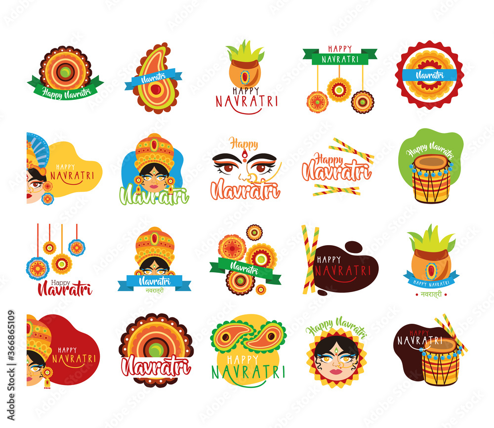 bundle of happy navratri celebration set icons bundle of happy navratri celebration set icons