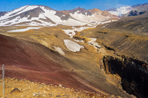 Nature, colourful snowy mountains and active volcanoes of Kamchatka