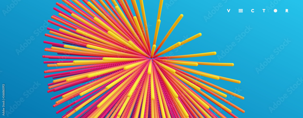 Point explode. Array with dynamic emitted particles. 3d technology style. Abstract background. Vector illustration. - obrazy, fototapety, plakaty 