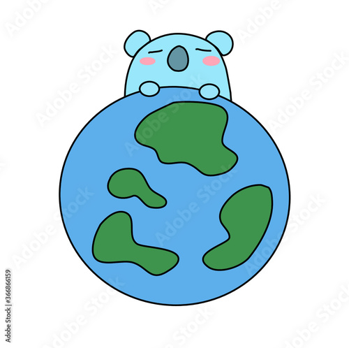 vector illustration of koala with earth
