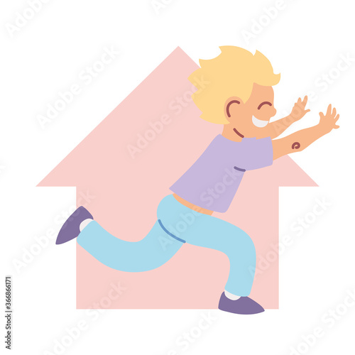 little boy smiling running at home cartoon
