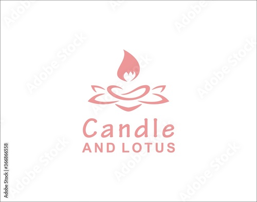 Candle and lotus symbol icon logo design template