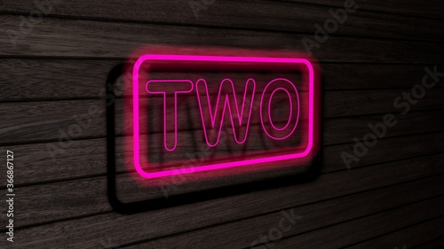 Two pink color neon fluorescent tubes signs on wooden wall. 3D render, illustration, poster, banner. Inscription, concept on gray wooden wall background.