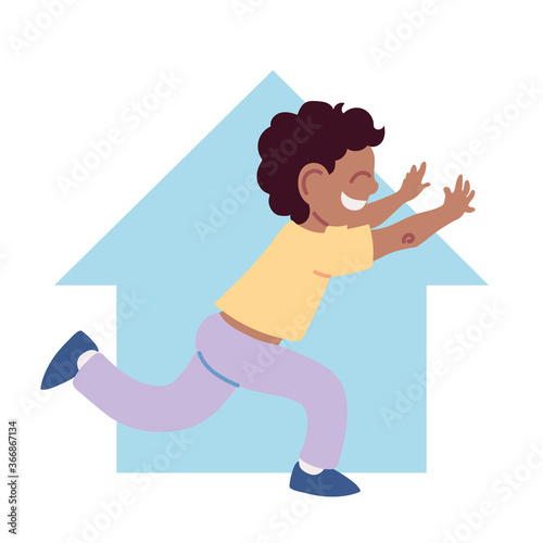 little boy smiling running at home cartoon
